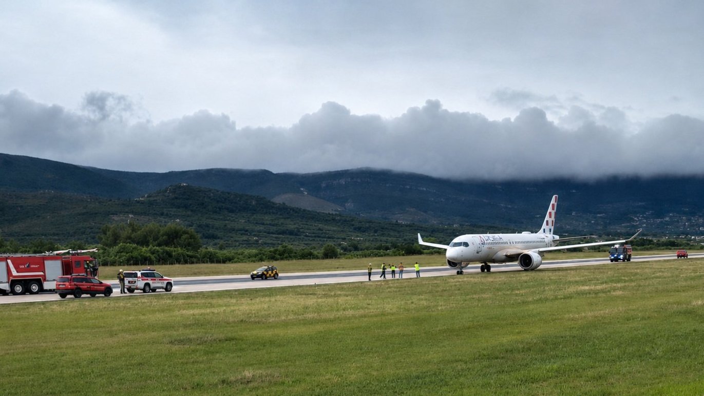 Airbus A220 изми от pistata в Сплит, Хърватия